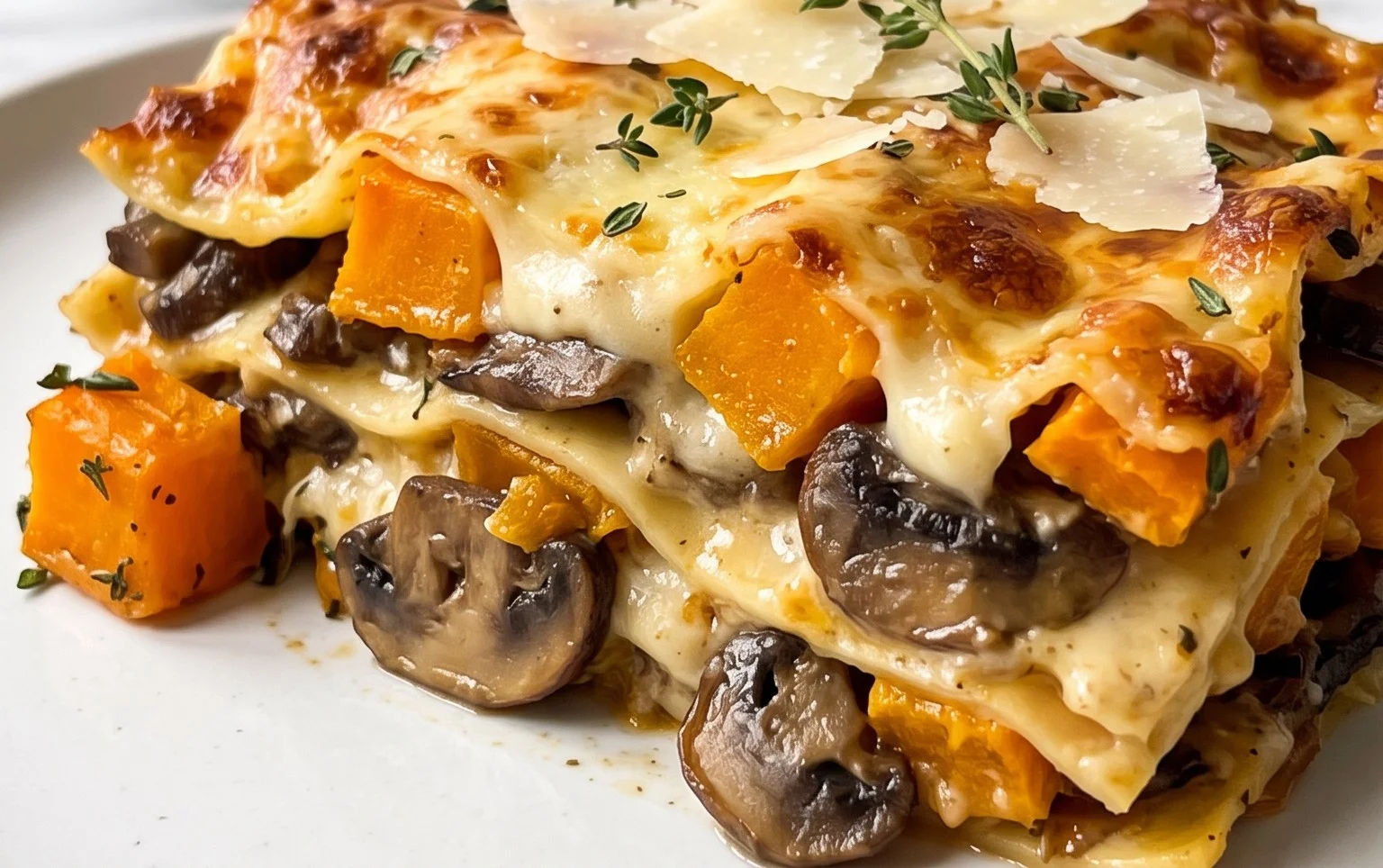 Lasagnes végétariennes à la butternut et aux champignons