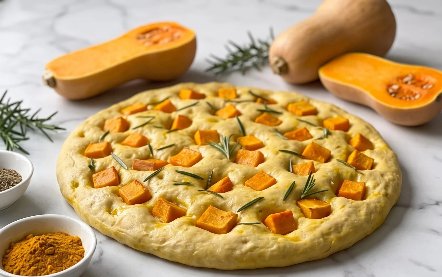 Focaccia Courge Musquée, Curcuma, Romarin : Recette Unique
